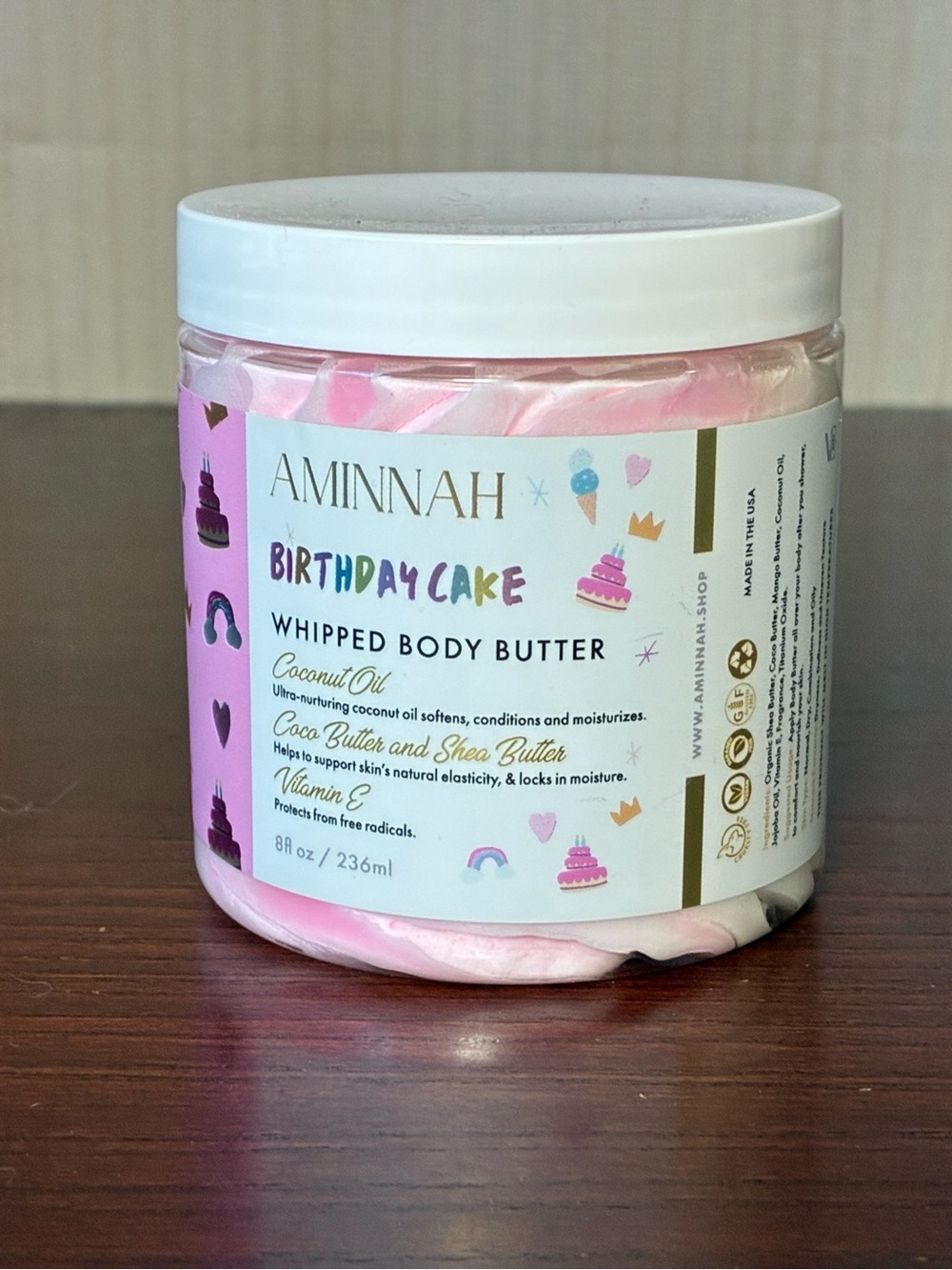 AMINNAH Birthday Cake Whipped Body Butter - Pink Cream